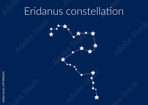 Eridanus zodiac constellation sign with stars on blue background of cosmic sky