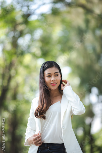 young Asian business woman are smiling and happy lifestyle, outdoor beautiful pretty portrait