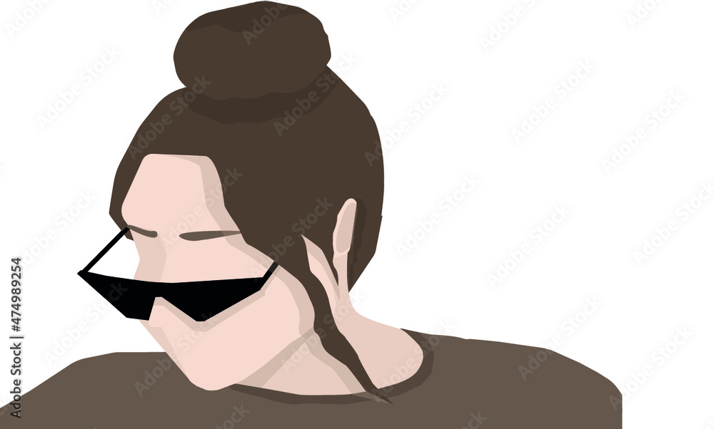 Vector image of a cute girl with a bun hairstyle and wearing black ...