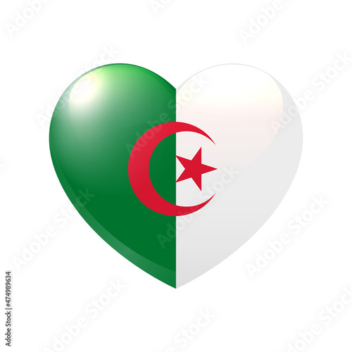 Algeria flag in heart. Love symbol. Vector country icon isolated eps10
