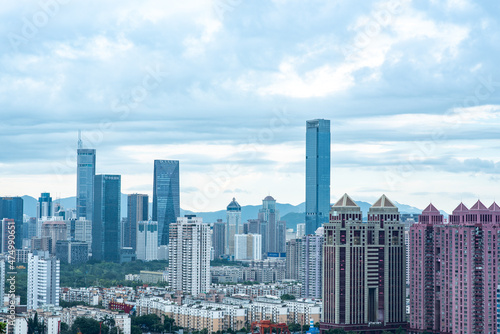Shen Zhen skyscraper building landscape, China business urban city in modern