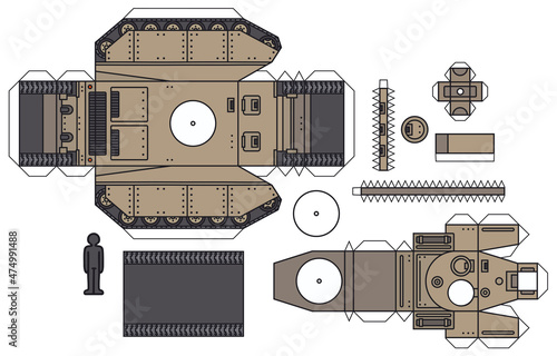 The paper model of an old sand armored tank