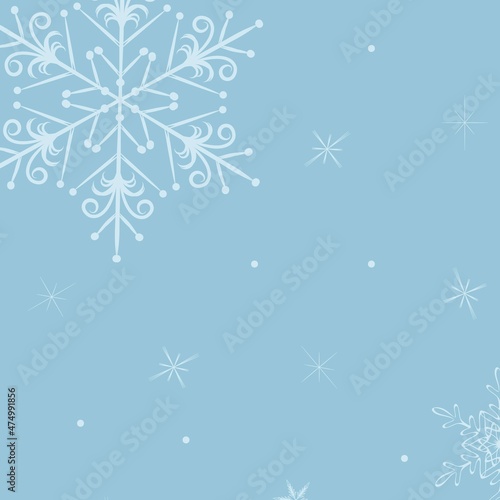 abstract drawing of a snowflake on a blue background, an empty template for a social network post, a mock-up of a Christmas greeting card, a background image, a festive New Year's illustration