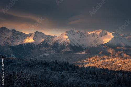 A beautiful winter morning with a view of the High Tatras. The snow created an amazing atmosphere in the photo.