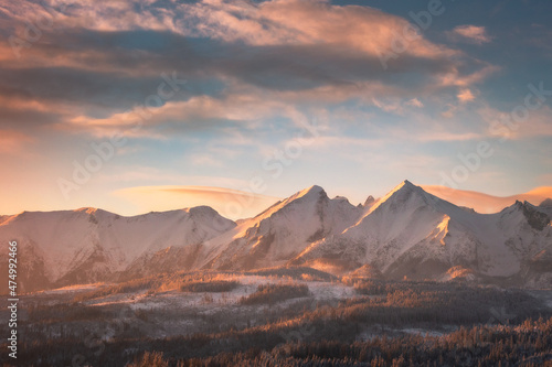 A beautiful winter morning with a view of the High Tatras. The snow created an amazing atmosphere in the photo.