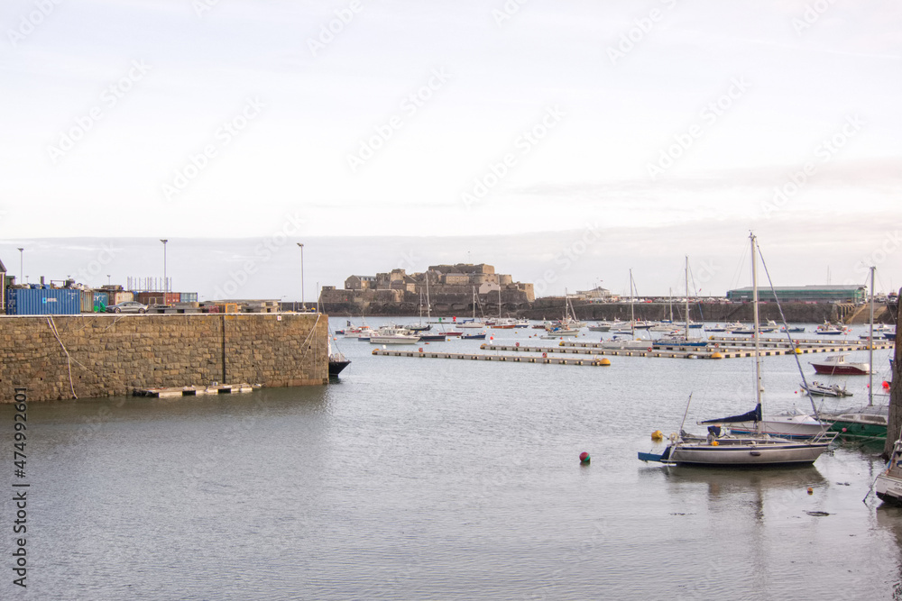 Fototapeta premium View of Saint Peter Port Harbour in the morning, Guernsey