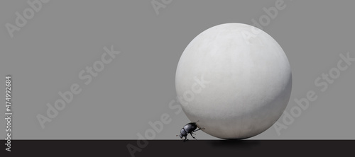 Abstraction, dung beetle rolls a concrete ball.