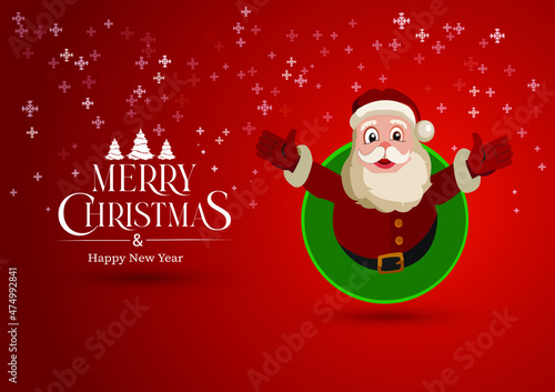 Merry christmas with santa claus and snowflake Free Vector