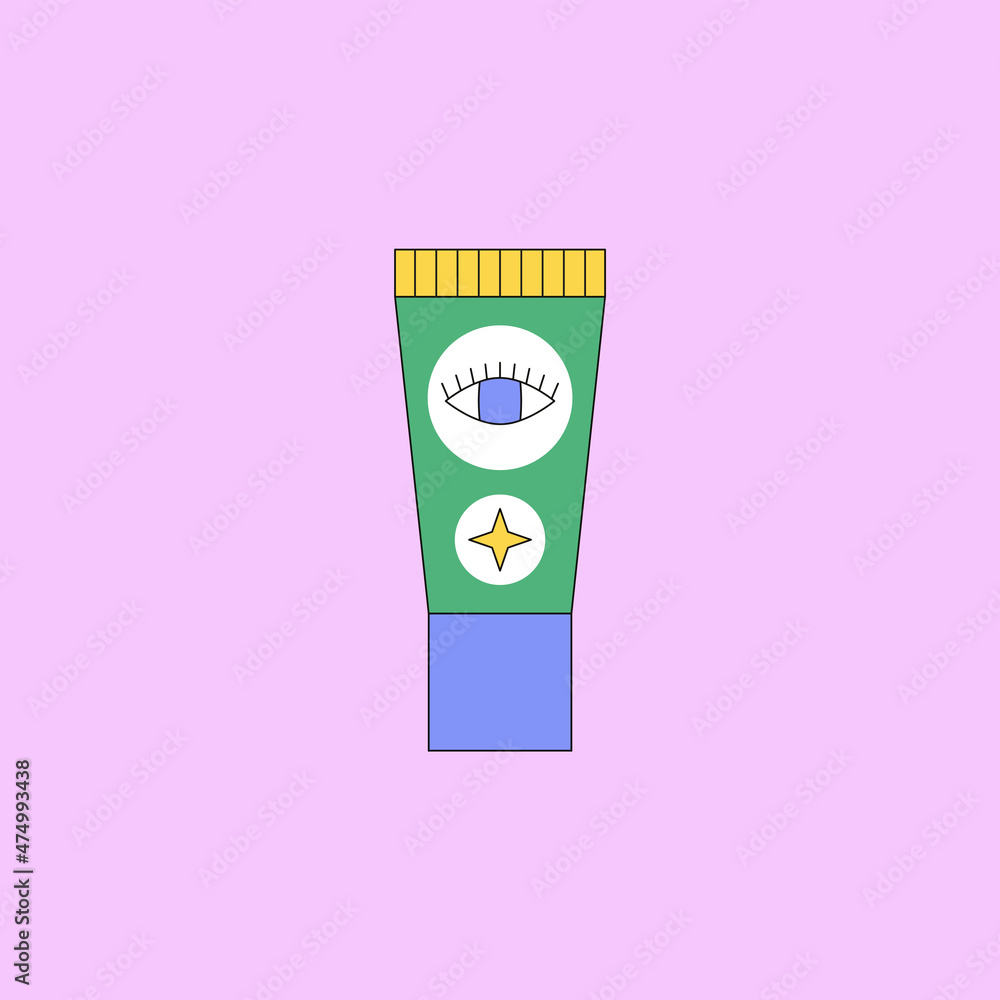 Vector illustration of eye cream. Beauty product and online shopping. Korean cosmetic. Can be used as illustration in magazine, banner, social media, highlights, typographic design. Skin care concept Vector illustration of eye cream. Beauty product and online shopping. Korean cosmetic. Can be used as illustration in magazine, banner, social media, highlights, typographic design. Skin care concept