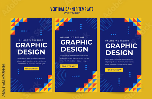 Vertical web banner workshop template retro gradients colorful abstract blurry