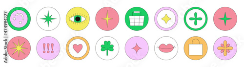 Cute highlights set. Cover icons for saved stories. Vector illustration. Ideal for online shopping or blogging. Social media concept.