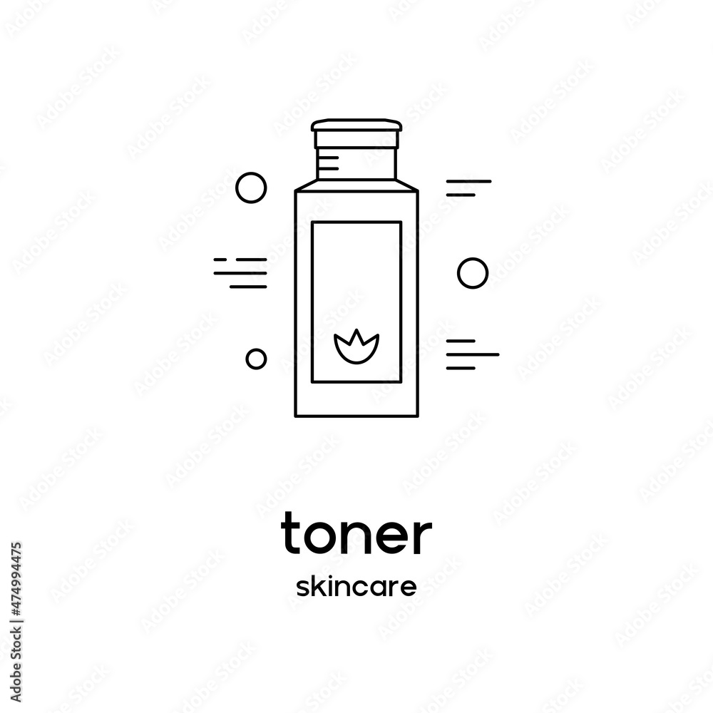 Vector icon of toner. Beauty products and online shopping. Korean cosmetics. Can be used as illustration in magazine, social media, highlights, typographic, web design. Skin care concept. Vector icon of toner. Beauty products and online shopping. Korean cosmetics. Can be used as illustration in magazine, social media, highlights, typographic, web design. Skin care concept.