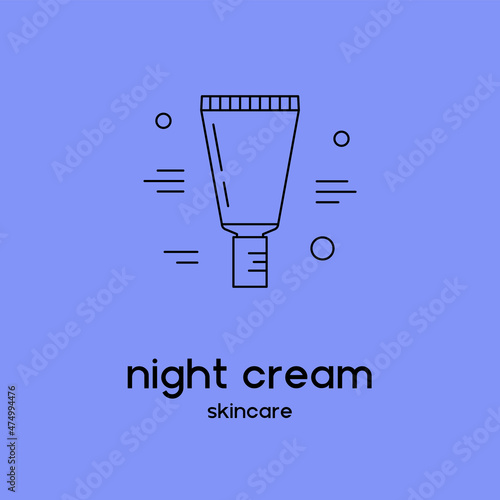Vector icon of night cream. Beauty products and online shopping. Korean cosmetics. Can be used as illustration in magazine, social media, highlights, typographic, web design. Skin care concept.