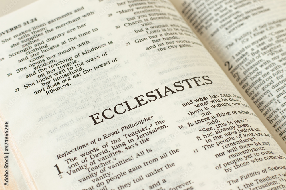 Ecclesiastes Holy Bible Old Testament open Book. Studying the Scriptures. Christian biblical concept. reading the Word of God Jesus Christ. A close-up. Ecclesiastes Holy Bible Old Testament open Book. Studying the Scriptures. Christian biblical concept. reading the Word of God Jesus Christ. A close-up.