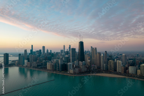 Chicago Skyline Aerial During Sunrise © Nicholas