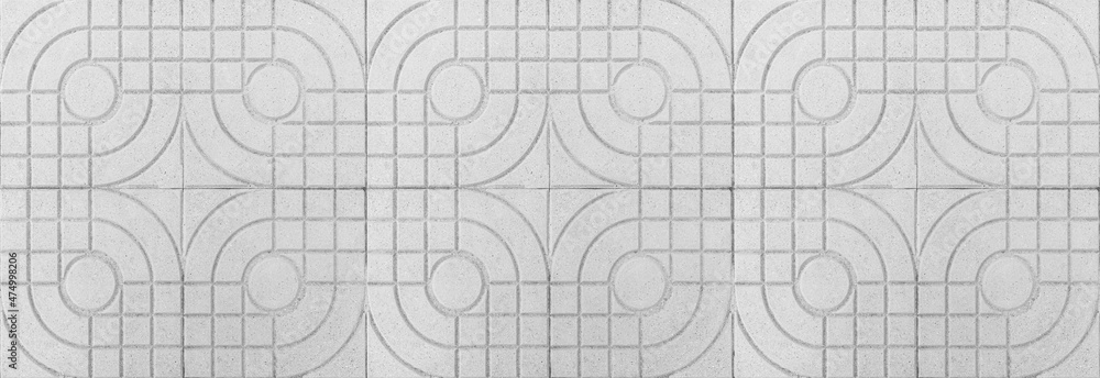 Fototapeta premium Panorama of White cement floor tiles with stripes pattern texture and background seamless