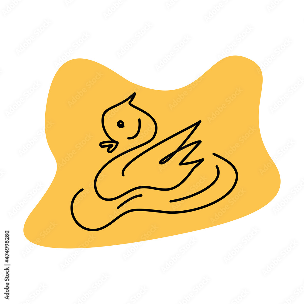 Outline drawing of a swan bird chick against the background of a spot of a trendy yellow shade in a minimalist style in one continuous line. Hand-drawn. Vector graphics. line art. Outline drawing of a swan bird chick against the background of a spot of a trendy yellow shade in a minimalist style in one continuous line. Hand-drawn. Vector graphics. line art.