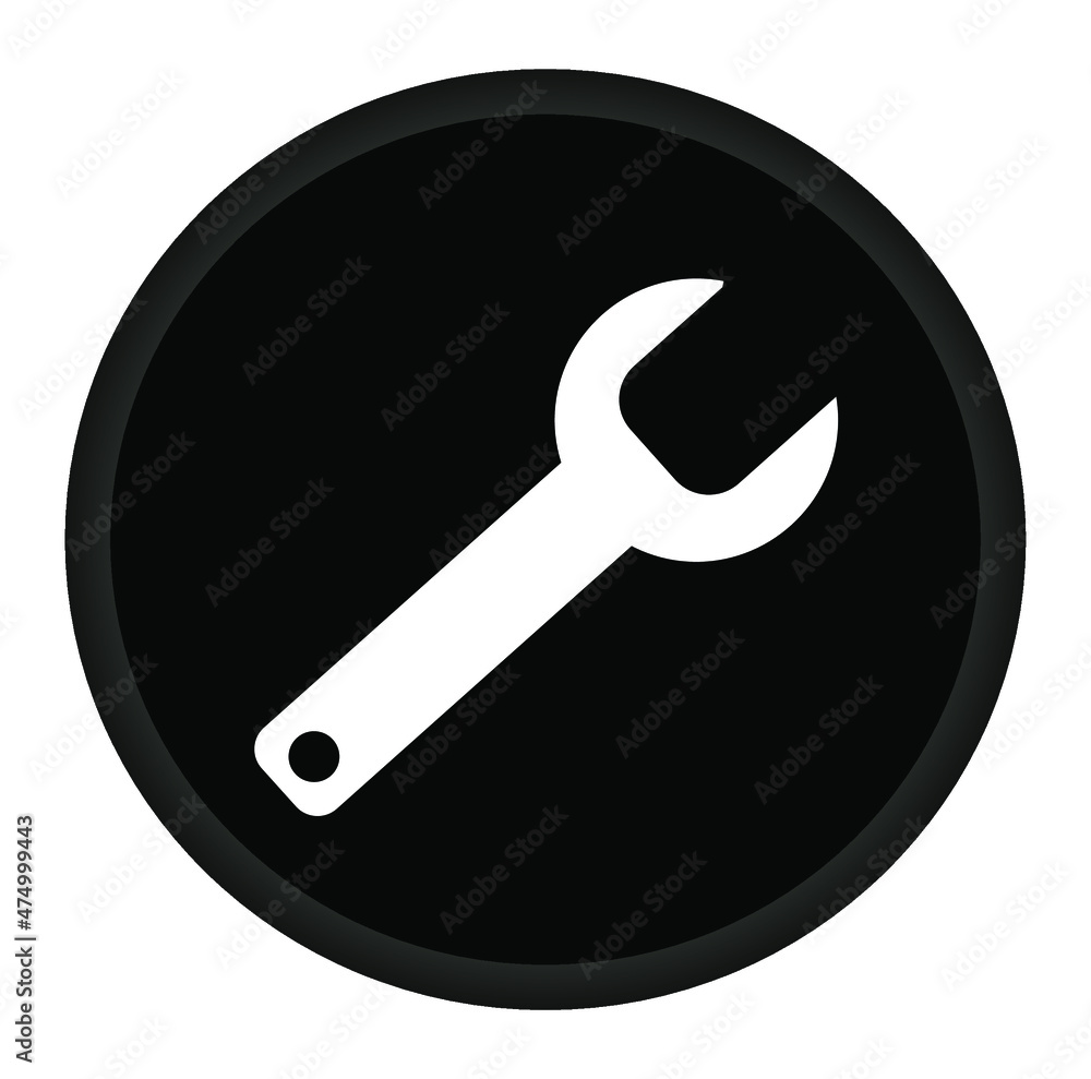icon with wrench, internet button black and white vector illustration concept . icon with wrench, internet button black and white vector illustration concept .