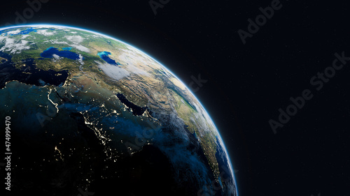 Fototapeta Naklejka Na Ścianę i Meble -  Planet Earth in space with night and city light view. Elements of this image furnished by NASA