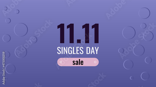 Concept of the big sale, Chinese Singles Day, November 11th. Minimalism, date and text on an abstract very pei background with randomly spaced rings with a volumetric effect. Color of the year 2022. photo