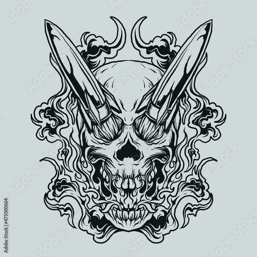 tattoo and t shirt design black and white hand drawn rocket skull