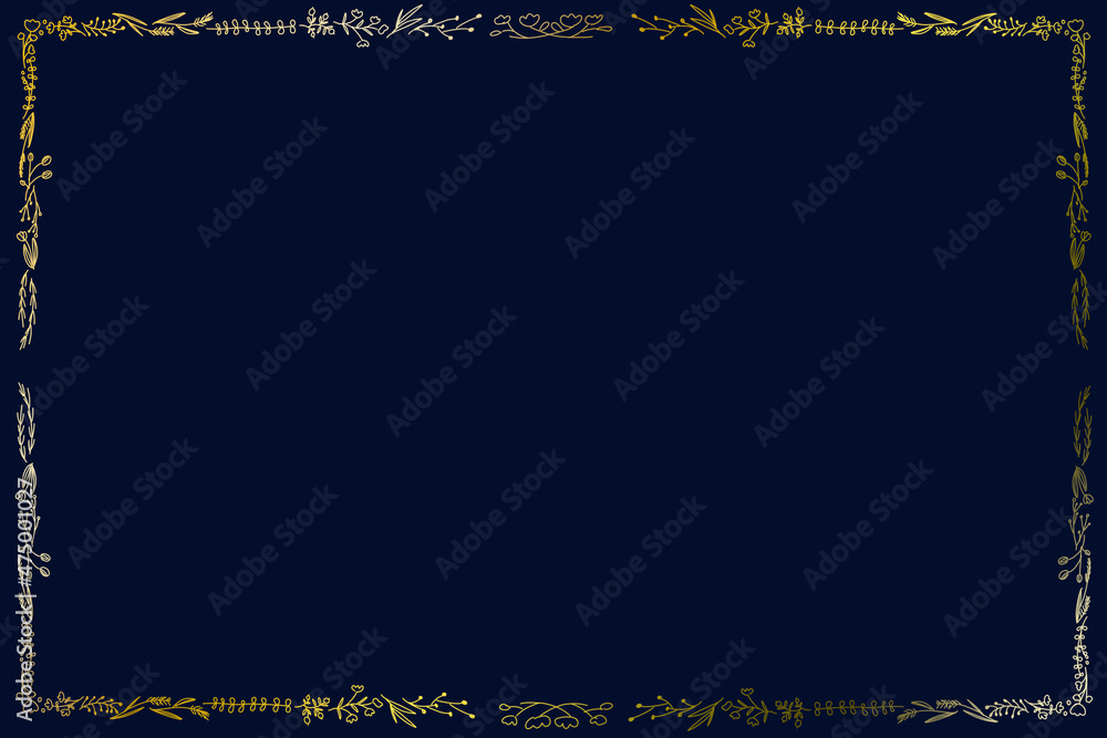 frame for your text, golden plants frame, the floral gorgeous line, the frame on a navy blue background