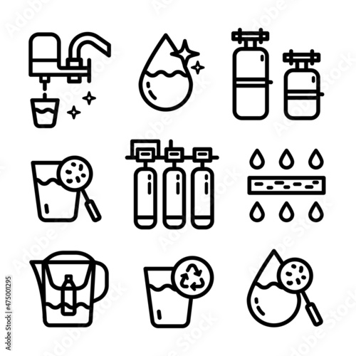 water purification outline icons set