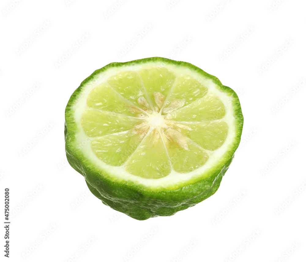Half of fresh ripe bergamot fruit isolated on white Half of fresh ripe bergamot fruit isolated on white
