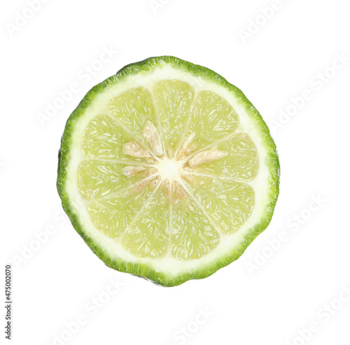 Half of fresh ripe bergamot fruit isolated on white