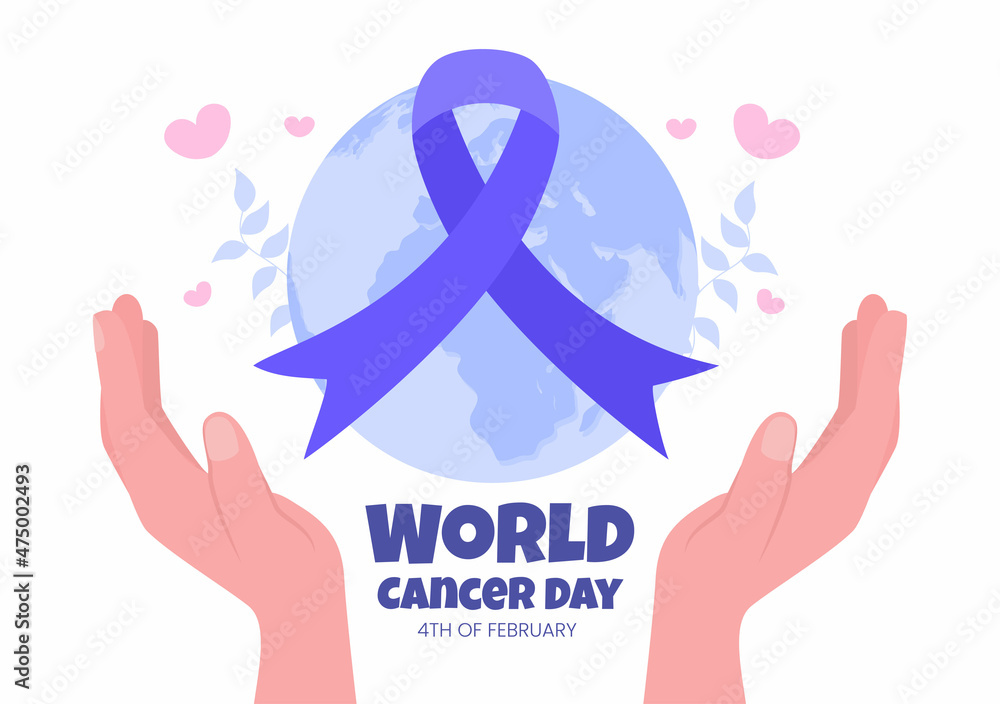 Fototapeta premium World Cancer Day with Ribbon Flat Vector Illustration. Inform the Public About Disease Awareness on February 4th Through Campaign Background or Poster