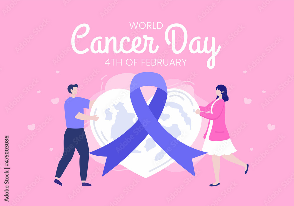 World Cancer Day with Ribbon Flat Vector Illustration. Inform the Public About Disease Awareness on February 4th Through Campaign Background or Poster World Cancer Day with Ribbon Flat Vector Illustration. Inform the Public About Disease Awareness on February 4th Through Campaign Background or Poster