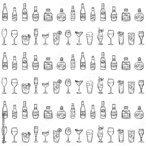アルコールメニュー　背景素材　手描き　線画　1色