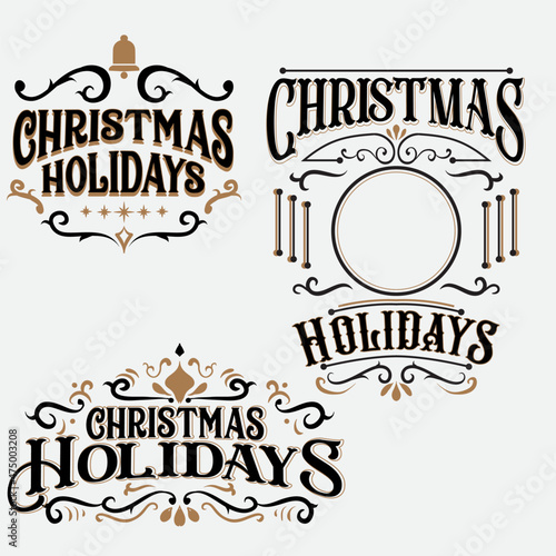 Christmas Typographic and Calligraphic elements, vintage labels, frames with Merry Christmas and Happy Holidays wishes