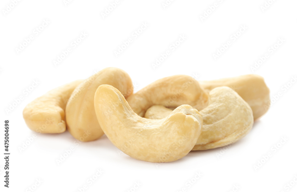 Pile of tasty organic cashew nuts isolated on white Pile of tasty organic cashew nuts isolated on white