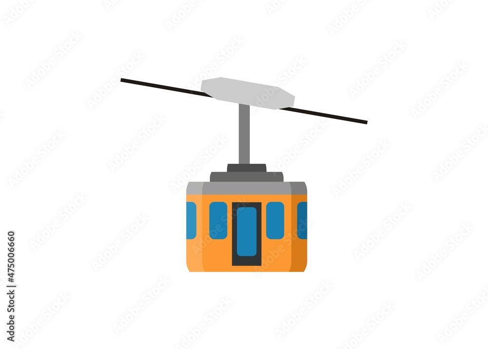 Fototapeta premium Hanging cable car. Side view. Simple flat illustration.