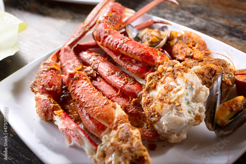 Fényképezés A view of a platter of snow crab legs.