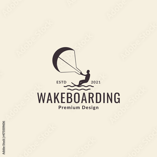 hipster man wakeboarding logo symbol icon vector graphic design illustration idea creative
