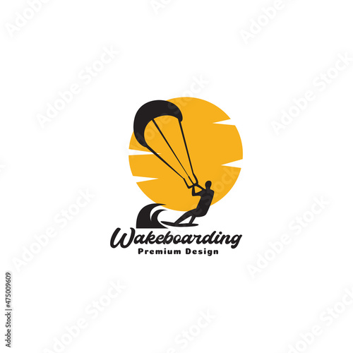 man wakeboard with sunset logo symbol icon vector graphic design illustration idea creative