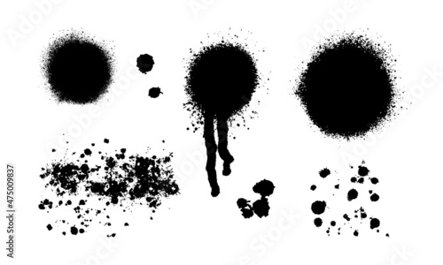 Hand-drawn graffiti brushstroke textures, spray paint spots, abstract splashes set. Artistic acrylic paint blots.