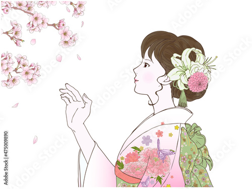 晴れ着の女性_横向き_さくら②