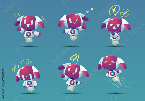 little flying white modern robot mascot character	