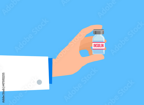 doctor hand holding insuline ampoule vial diabetes vector illustration