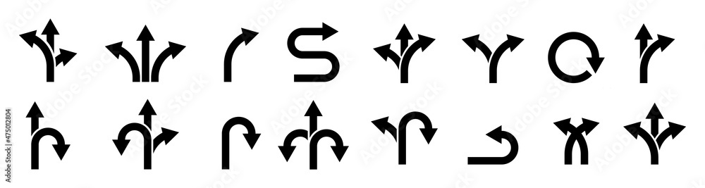 way direction arrow sign. three arrow, way sign, road direction icon vector. three-way direction arrow sign. Way vector icon illustration. decision icon - obrazy, fototapety, plakaty 