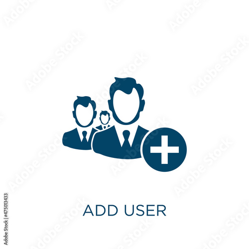 add user vector icon. add filled flat symbol for mobile concept and web design. Black internet glyph icon. Isolated sign, logo illustration. Vector graphics.