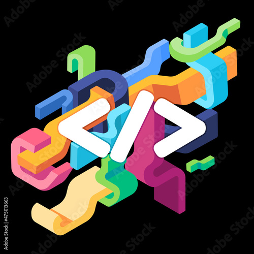 coder code symbol of developer programmer tshirt design abstract art colorfull liquid shape elements in black background