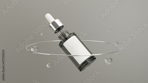 Foto Beauty products container, serum dropper bottle on grey background