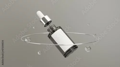 Obraz Beauty products container, serum dropper bottle on grey background.