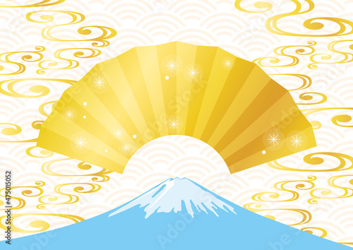 金色の扇と富士山の華やかな和風背景