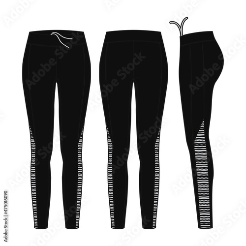 Women's  sports legging splicing print fashion vector sketch, Apparel template