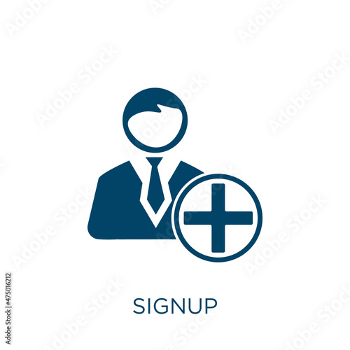 signup vector icon. user filled flat symbol for mobile concept and web design. Black click glyph icon. Isolated sign, logo illustration. Vector graphics. photo